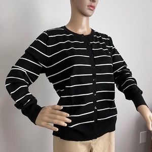 August Silk Women’s Black/White Striped Cardigan size L